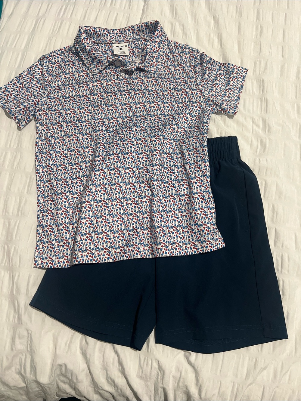 Kids Short Sleeve Polo & Shorts Matching Set in Navy and Multi